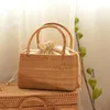 Evening Bags Hand Woven Rattan Handbag Boho Style Picnic Travel Clutch Bag Basket Rectangle Portable