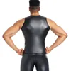 Cintura Tummy Shaper mejorado para hombre que forma el chaleco de entrenamiento de cuero artificial camiseta sin mangas avanzada forma ultra delgada conjunto de pecho camisa 231213