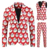 Etnische kleding Xingqing kerstpakset voor mannen Cartoon print lange mouw jas met enkele rij knopen en vestbroek 3-delige kleding feestoutfits 231213