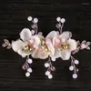 Haarspangen Rosa Schmuck Perle Strass Haarspangen Kopfschmuck für Hochzeit Frauen Braut handgemachte Accessoires