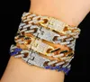 Nieuwe Mode Vergulde Bling Kleurrijke Diamant Heren Dames Hip Hop Zwart Rood Blauw Cubaanse Link Chain Armband Curb Raper kettingen Gift9500542