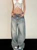 Kvinnor Jeans Y2K Retro nödställda baggy 90 -talsgatekläder överdimensionerade Sydkorea Grunge Hippie BF Trousers 231213