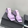 Heeled Sandals Light Green slippers Leather block heel mules high heels shoes women open toes slides