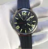 Super homens relógios 45mm mostrador preto Sapphire Luminous Japão multi-função movimento de quartzo cronógrafo caixa de aço 316 L pulseira de borracha premium 8111-A relógios de pulso masculinos