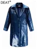 Trench da donna Cappotto da donna di moda con paillettes Decorare con intaglio maniche lunghe monopetto sottile diviso frangivento inverno 2023 7AB1000