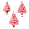 Decorações de Natal Simulação Rosa Mini Árvore Com Base de Bloco de Madeira Artificial Reunindo Enfeites de Mesa Xmas Decoração de Escritório em Casa