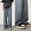Heren jeans 2023 hiphop wide been denim broek los rechte vrachtstraat jean asthetische mode casual flodderige manpant a106