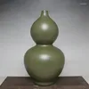 Bottles Chinese Dark Green Glaze Porcelain Gourd Shape Vase 8.7 Inch