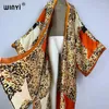 Costumi da bagno da donna WINYI Donna Bohemian Stampa leopardata Elegante abito casual Cardigan africano Capispalla per l'estate Kimono sexy con sensazione di seta