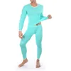 Herrens termiska underkläder CleverMenmode Sexig Male Long Johns Sleepwear Ice Silk Lounge Tight hylsa undertröja Byxor Set 231212