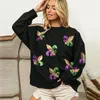 Kvinnor Hoodies Sweatshirts 2024 Women Mardi Gras Sweatshirt outfit Sequin Green Purple Yellow Crewneck Fat tisdag kläder för damer 231212