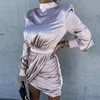 Basic Casual Dresse Elegant Custom Satin Long Sleeve High Neck Bride Robes Party Sexy Dress S Size Summer Dresses 231212