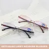 Solglasögon Klassiska ultralätt Rimless Reading Glasses Män kvinnor Blå ljus som blockerar förstoring Ögade vintage Presbyopia glasögon
