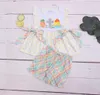 Clothing Sets 18T Easter Girl Pant Set Clothes Twopieces Outfit With Pattern Cross And Eggs Embroidery Beach Pant And White Top Su8320087