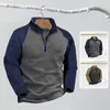 Men's Hoodies Autumn Top Zipper Stand Collar Color Block Long Sleeve Polar Fleece Pullover Casual Warm Shirt