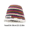 Berets Handmade Knit Stripe Beanie Hat For Woman Weaving Striped Plush Floppy Bucket Adult Teens Winter Fisherman Cap