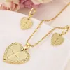 Heart cross Jewelry sets Classical Necklaces Earrings Set 14 K Yellow Solid Gold GF Africa Wedding Bride's Dowry280V