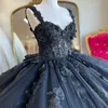 Luxe Zwart Glanzend Quinceanera Jurken Applique Kant Kralen Baljurk Sweet 16 Jaar Prinses Jurk Voor vestidos de 15 anos