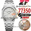 ZF 34mm 77350 A5800 Orologio automatico da donna 50° anniversario Quadrante bianco strutturato Indicatori a bastone Bracciale in acciaio inossidabile Orologi da donna Super Edition trustytime001