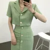 Duas peças vestido moda coreana elegante lapela fina tweed pequeno terno curto jaqueta alta cintura chique botão magro mulheres duas peças saia define verão 231212