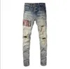 Lila Jeans Designer für Herren Wanderhose Zerrissene Hip Hop High Street Fashion Marke Pantalones Motorrad Stickerei Eng anliegend GZ8X