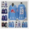 Homens retro Quebec nordiques Jerseys Hóquei 19 Joe Sakic 21 Peter Forsberg 13 tapetes Sundin 26 Peter Stastny 10 Guy Lafleur Blue Braz