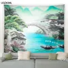 Tapissries Spring Landscape Tapestry Forest Waterfall Mountain Chinese Style Nature Scenery Garden Wall Hanging Home Living Room Dorm Decor