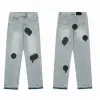Designer dżinsy 23ss nowe męskie dżinsy sprawiają, że stare pranie proste spodnie literowe odbitki długie purpurowe dżinsy