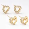 Studörhängen ihåligt hjärta för kvinnor Micro Paled Zircon Ear Earring Korean Style Light Luxury Hoop Metal Lightweight Jewelry 3 Par