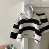 Giyim Setleri Bebek kız çocuk gevşek çizgili set sweatshirt ve şort 2 adet bebek bebek toddler çocuk eşofman stili Kore tarzı bahar sonbahar yaz