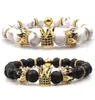 Imperial Crown Lava Stone Beads Armband Kingqueen Luxury Charm Par Jewelry Xmas Gift for Women Men Pärled Strands9330314