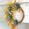 Couronne de fleurs décoratives de saint-valentin, bordure extérieure, tournesol bleu, jardin, ruban léopard, branche morte, porte fenêtre, ventouses