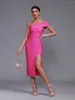 Casual Dresses Cut Out Side Split Birthday Evening Club Outfits Summer 2023 Midi Bandage Dress Women Pink Party BodyCon Elegant Sexy