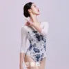 Body da danza classica con stampa a maniche corte da donna con scollo a V Lycra Design semplice Body da ginnastica per danza per adulti