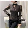 Women's T Shirts Spring Autumn Fashion T-shirt Lady High Stretch Sequined Mesh Long Sleeved Shirt Women Patchwork Hollow Out Tops