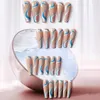 False Nails Easy To Use Long Ballerina Long-lasting Blue White Wavy Lines Convenient Perfect For Any Occasion Detachable Stylish