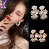 Hoop oorbellen Koreaanse paarse strass Love Heart Flower Danggte lange waterdruppel kristallen sieraden Pendientes voor vrouwen Fashion Brincos