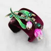 Bracelets baroques rétro en velours rouge vin pour femmes, breloques en cristal, fleur, manchette ouverte, cadeau d'amour, 1219L, 2020