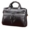 Aktentaschen Herrentasche Echtes Leder Schulter Messenger Business Aktentasche Top Layer Handtasche Casual Retro Tote