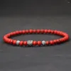 Strand Antique Handmade 4mm Natural Stone Beads Bracelet Charms Silver Color Beaded Mens Armband Braclet For Wristband Jewelry