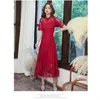 ملابس عرقية اللون الأحمر S3XL البالغ Qipao Long Lace Cheongsam Evening Hanfu Dresses 231212