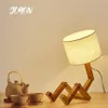 Lámparas de mesa Arte de tela moderna Madera Escritorio de escritorio Forma Robot Luces de madera E27 Soporte 110-240V Salón de estudio Indoor Night Light316f