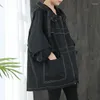 Trench da donna Primavera Autunno Corea Moda Donna Manica lunga Cappotto allentato con cappuccio Doppia tasca Casual Nero V111