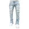 Jean pour hommes pantalons empilés Hirigin coupe régulière Patch en détresse détruit pantalon en Denim droit vêtements de rue Jean décontracté