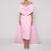 2024 Vestido de fiesta de graduación de color rosa satinado con lazo grande Tren desmontable Vestidos largos para ocasiones formales Vestidos de noche para desfile Robe De Soiree