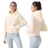 lu-22 Damen-Herbst-Kapuzenpullover, Sweatshirt, Yoga-Anzugjacke, Damen, Sport, halber Reißverschluss, dick, locker, kurz, mit Fleece-Sweatshirt für Damen