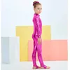 Dancewear AOYLISEY Crianças Manga Longa Metálico Unitards Estribos Dança Ginástica Leotards Meninas Brilhantes Dancewear Stage Performance Show Suit 231213