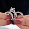 Bagues de luxe en diamant simulé taille princesse, ensembles 3 en 1, bague de fiançailles et de mariage pour femmes, plaqué or blanc 14 carats, bijoux 246s