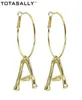 Hoop Huggie Totasally Fashion Golden Eloy AZ 26 Bamboo Initail Earrings Alphabet Ear Pendientes Iniciales Letter3043202