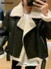 Women s Trench Coats Aotvotee Turn Down Collar Faux Leather Jacket for Women 2023 Solid Fur Patchwork Pu Coat Thicken Warm Outerwear 231212